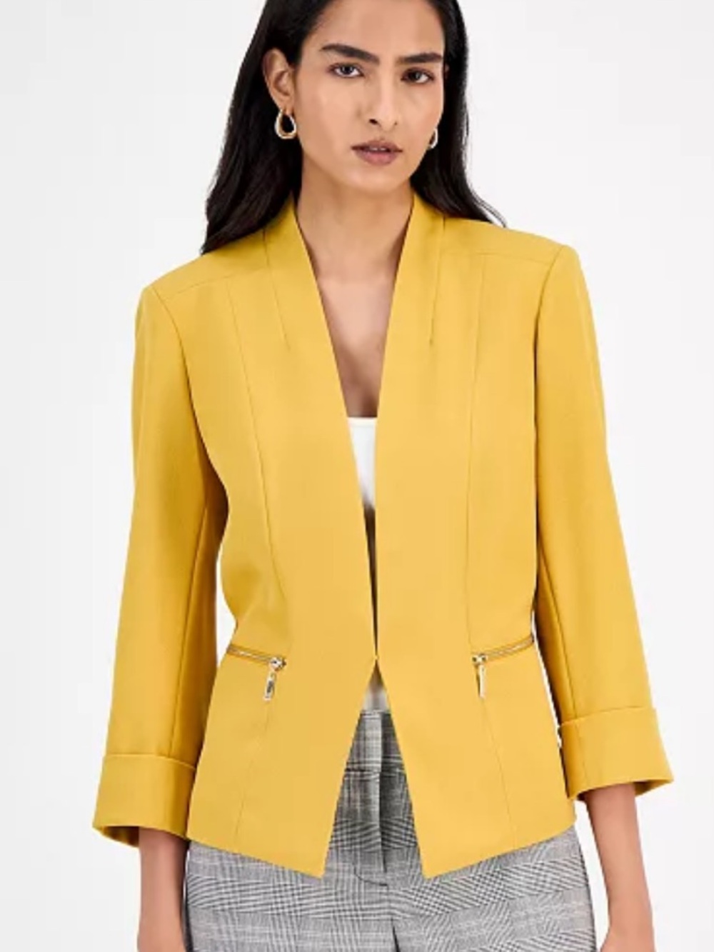 Kasper Women's Crepe Open-Front 3/4-Sleeve Jacket